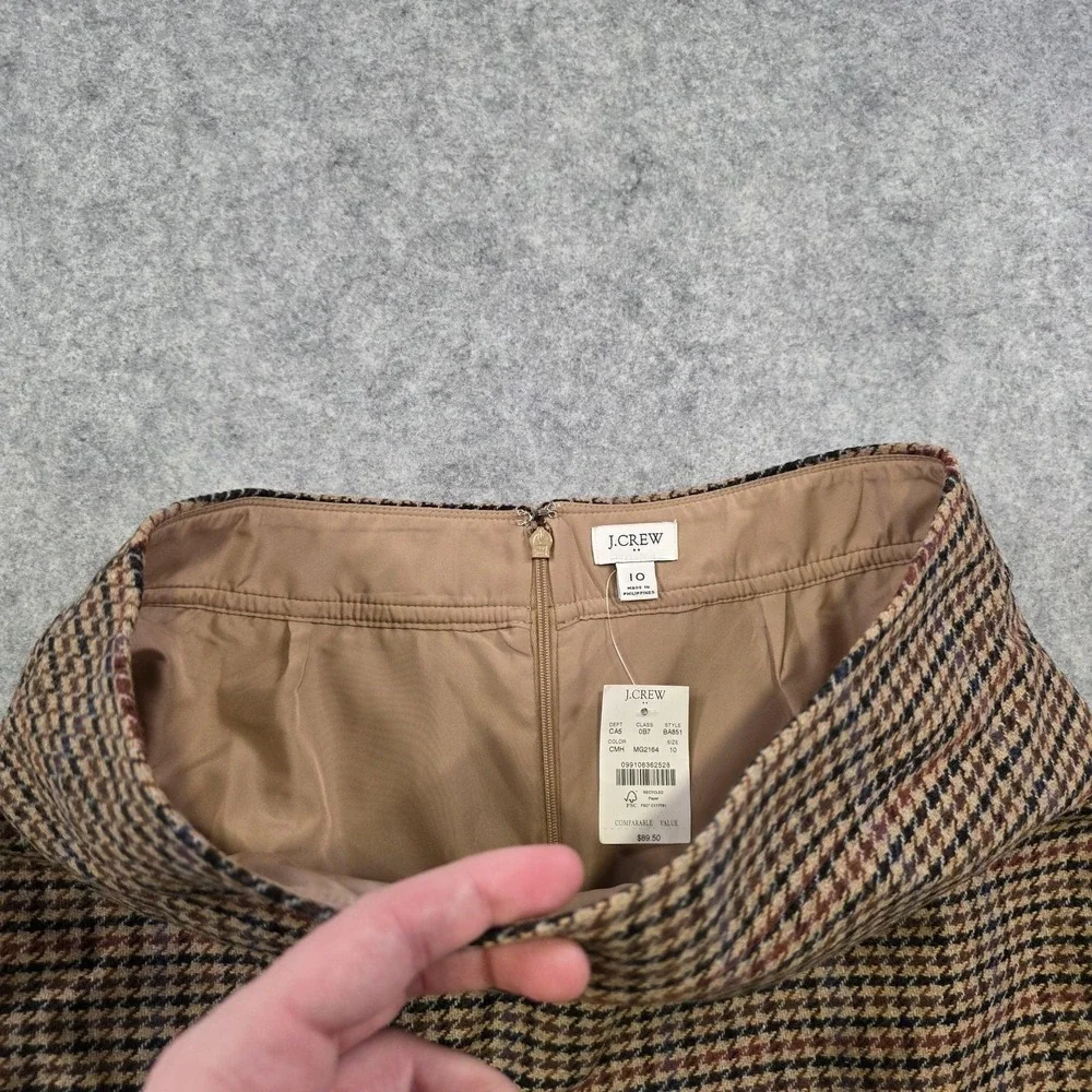 J.Crew Skirt Womens 10 Brown Wool‎ Tweed Houndstooth Pencil Lined Fall NWT